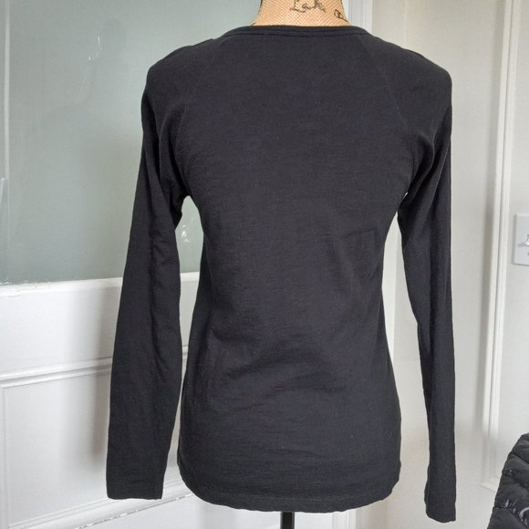 Lilla P Black Pima Cotton Long Sleeve Tee V Neck Ruffle Size S Made in Peru - Picture 4 of 12